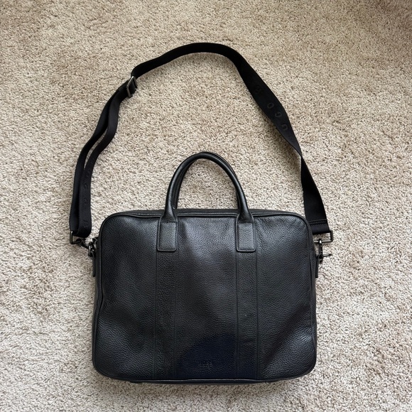 HUGO BOSS Soft Black Pebble Leather Briefcase / Laptop Bag